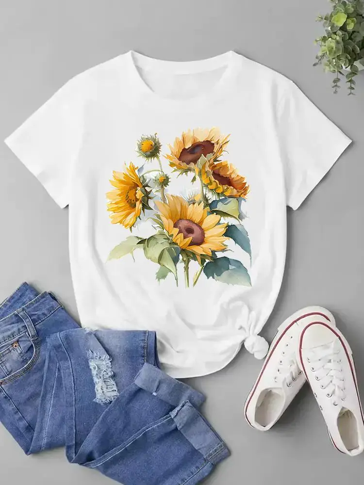 

Flower Style Trend 90s Style Short Sleeve Clothes Print Top Fashion T Shirt Graphic T-shirt Women Female Ladies Clothing Tee