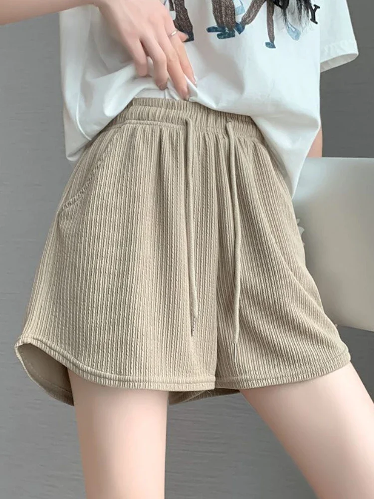 Pantaloni corti da donna alti larghi in vita elastica Pantaloncini neri per le donne Harajuku Moda estetica anni 2000 Abiti Y2k da indossare Designer