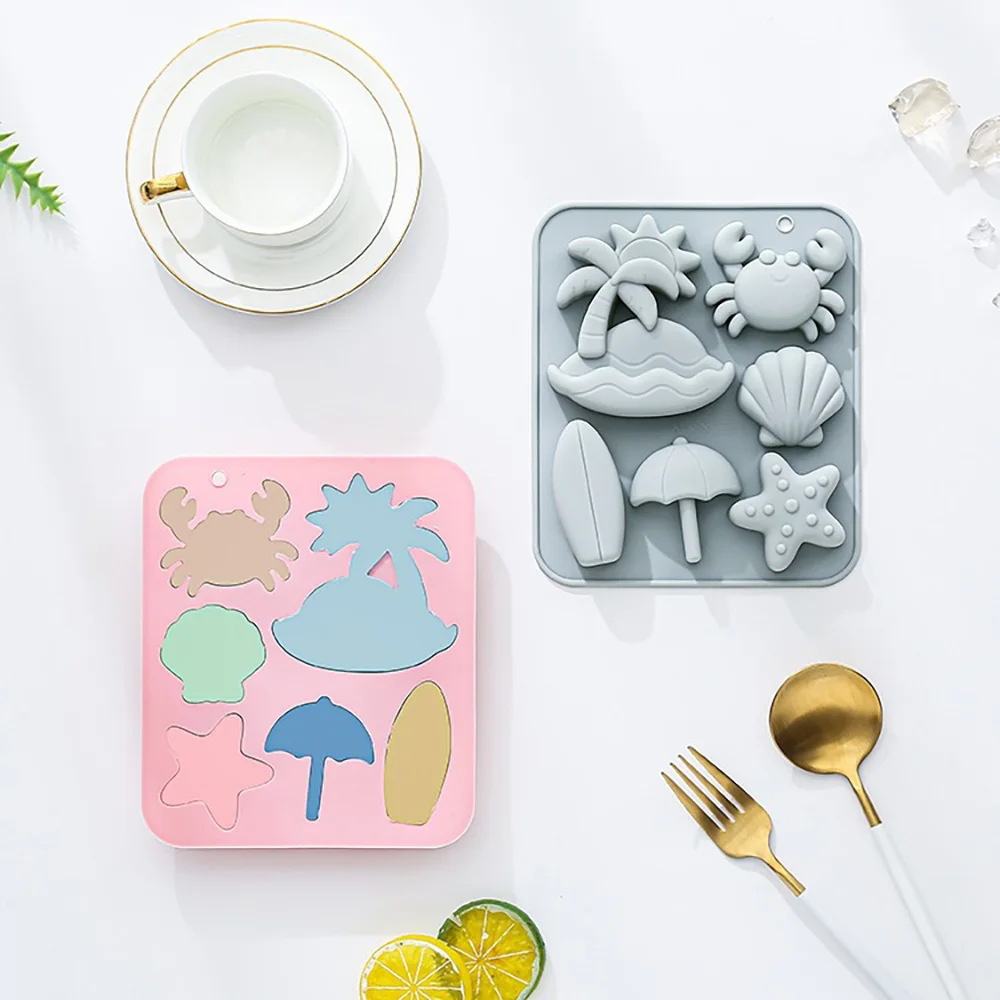 Tropical Beach Theme Silicone Molds,Summer Ocean Chocolate Mold Seashell Starfish Surfboard Jello Mold for Baking Gummy,Ice Cube