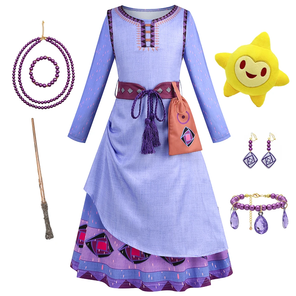 

Комплект платьев для девочек Asha: нарядные платья принцесс с длинными рукавами и принтом для детей, для Хэллоуина, карнавала, сценических выступлений