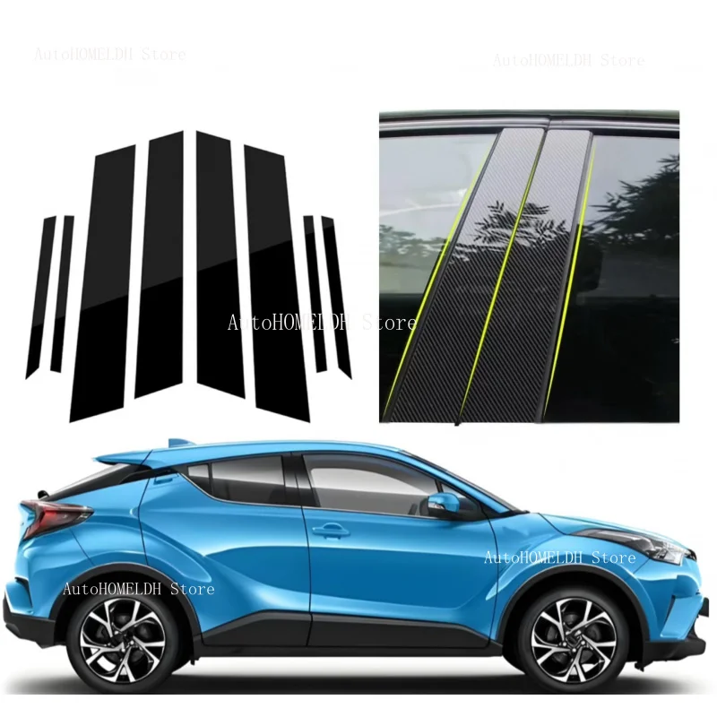 

Fit For Toyota C-HR 2018 2019 2020 -2022 8pcs Glossy Black Pillar Posts Door Side Window Decorativer Sticker Cover Silver Carbon
