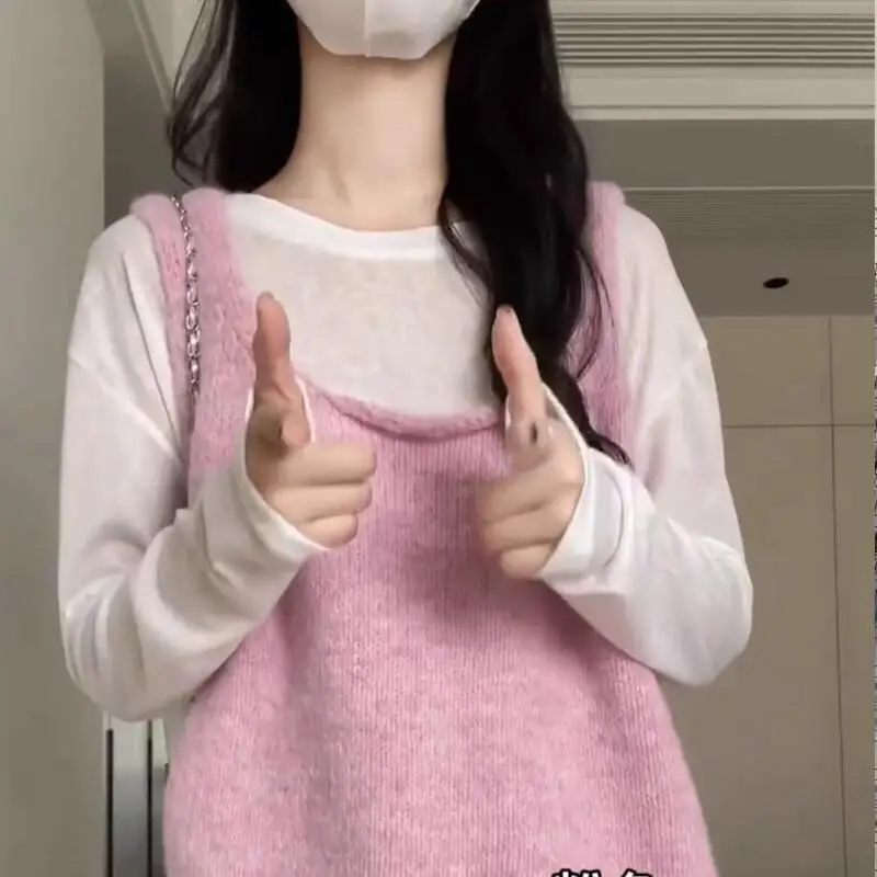 

Ранняя весна и осень, сложенный вязаный жилет с U-образным вырезом, женский универсальный свободный свитер без рукавов 2025 года, вязаный свитер