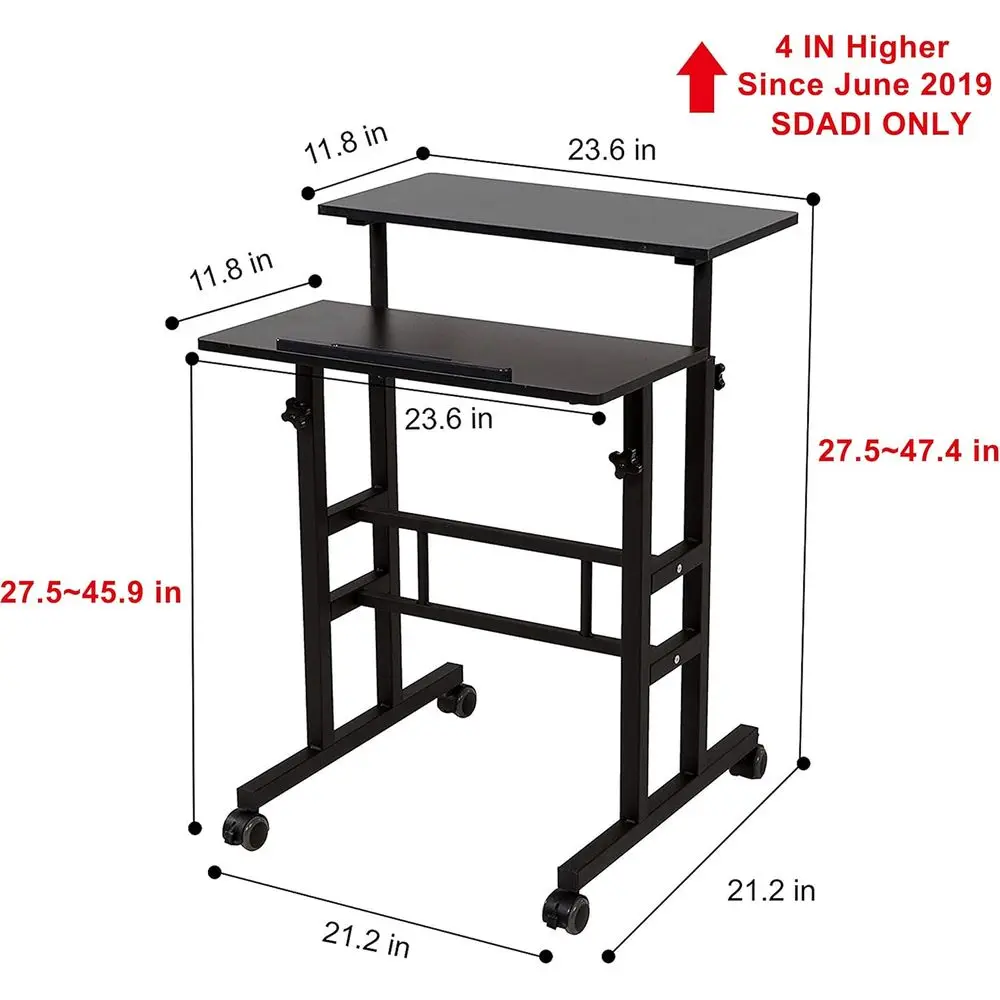 Adjustable 2-Mode Desk Stand with 2-Inch Carpet Wheels for Home Office, Black