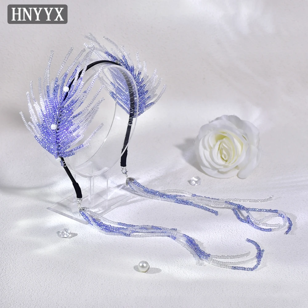 

HNYYX Crystal Headband Fashion Long Tassel Hair Accessories Unique Design Blue Headwear Party Headpiece Wedding Hair Jewelry A70