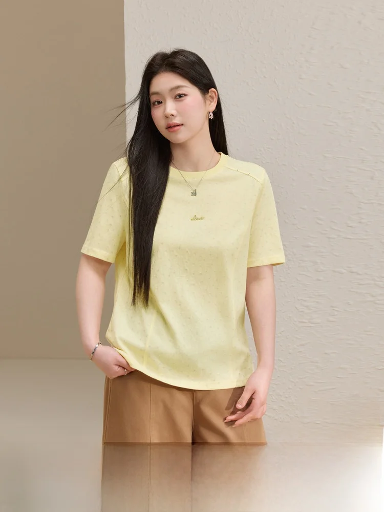 

Silver Design round Neck T-Shirt Slimming Shoulder Large Size Women's Fashionable Summer New Arrival Comfortable Cotton Blend