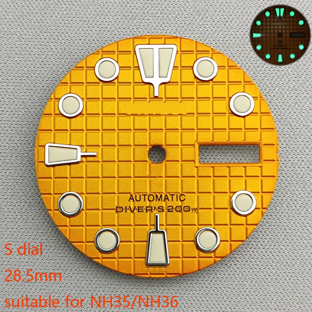 High Quality 28.5mm NH35/NH36 dial watch dial S dial green luminous suitable for NH35/NH36 movements watch accessories repair to