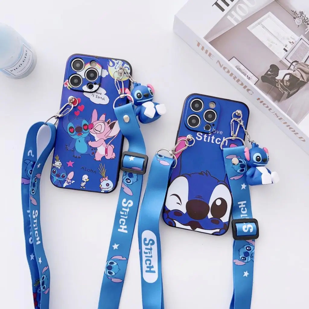 Stitch Case With Holder Strap Rope For Samsung Galaxy A04 A04s A05 A05s A34 A24 A54 A14 A15 A25 A35 A55 A16 A06