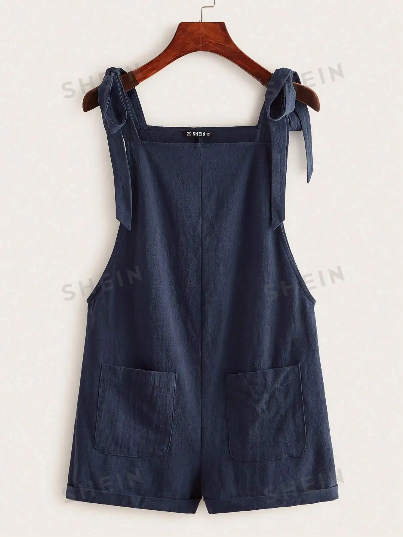 EZwear Knot Strap Pocket Patched Pinafore Romper