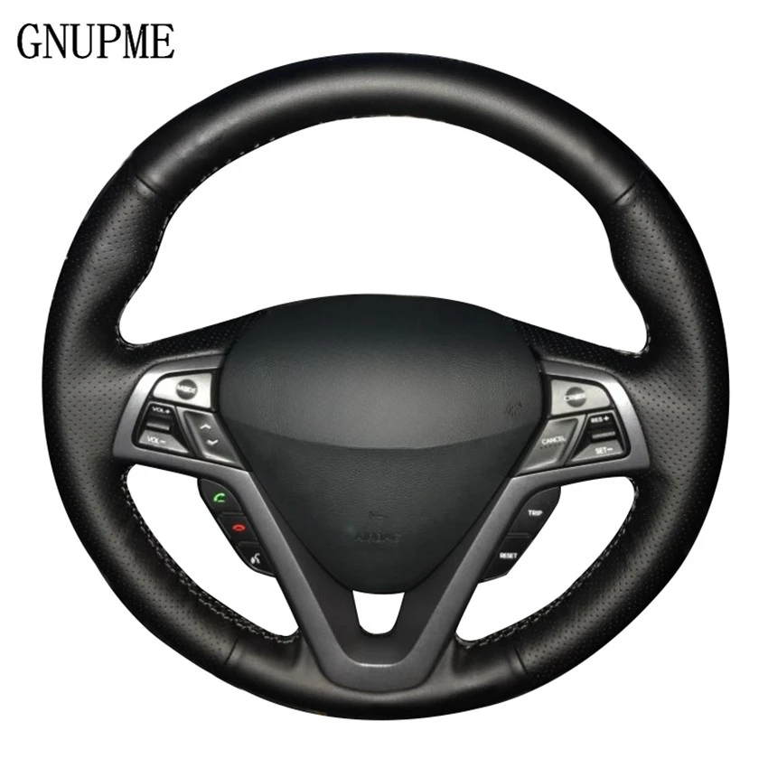 GNUPME Black Artificial Leather Car Steering Wheel Cover for Hyundai Veloster 2011 2013 2012 2014 2015 2016 2017 2018