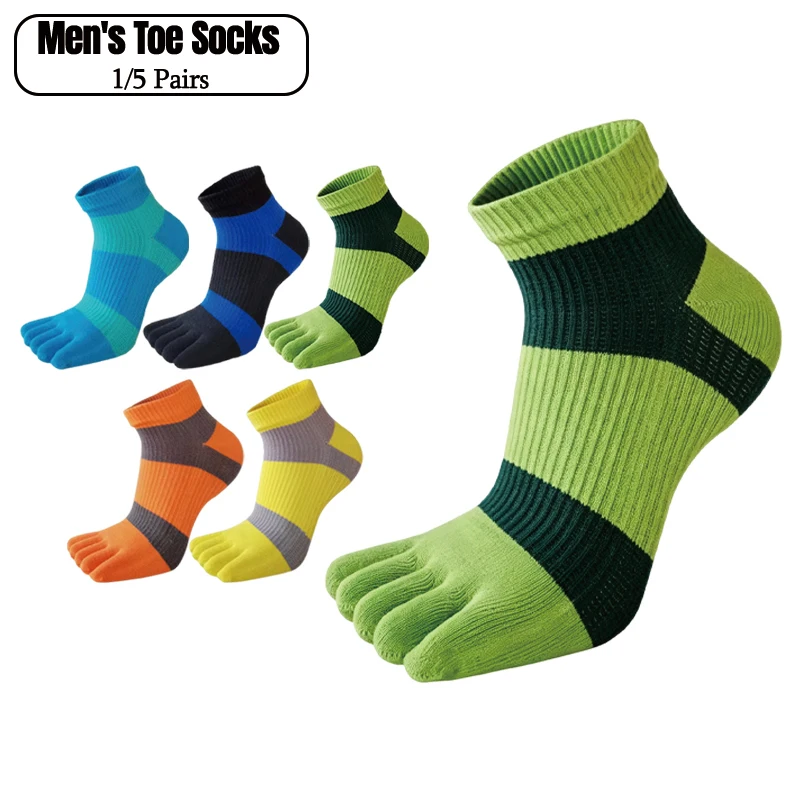 1/5 Pairs Ankle Toe Socks Men Boy Sport Cotton Compression Striped Mesh Breathable Sweat-Absorbing Fitness Hiking Socks
