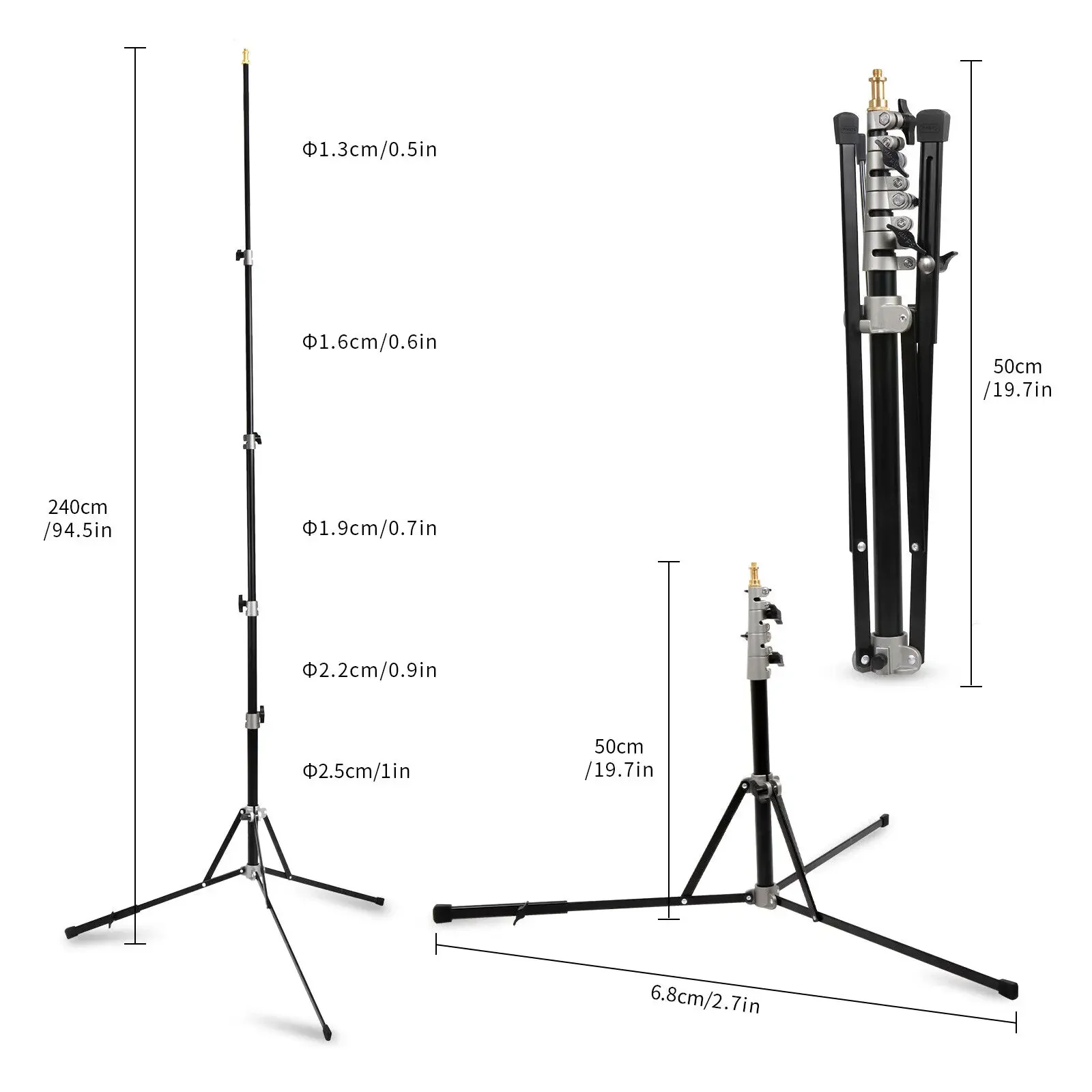 Selens 2.4m Reverse Folding Photography Light Stand Tripod Lightweight Aluminum Alloy Light Frame For Softbox Photo Shooting