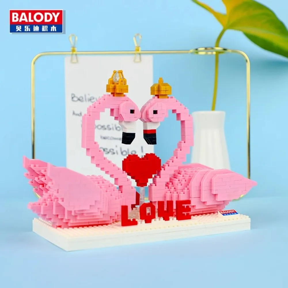 BALODY Luxury Romance Puzzle Block Pink The Flamingo Series Heart Letter Decoration Tabletop Decor Toys Valentine's Day Gift