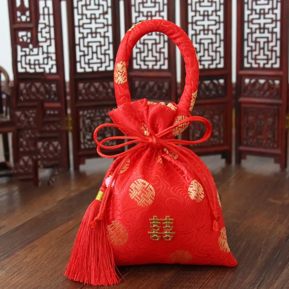 

Chinese Style Portable With Tassels Brocade Party Supplies Bride and Groom Wedding-favor Gift Package Bag Handle Bag Candy Bag
