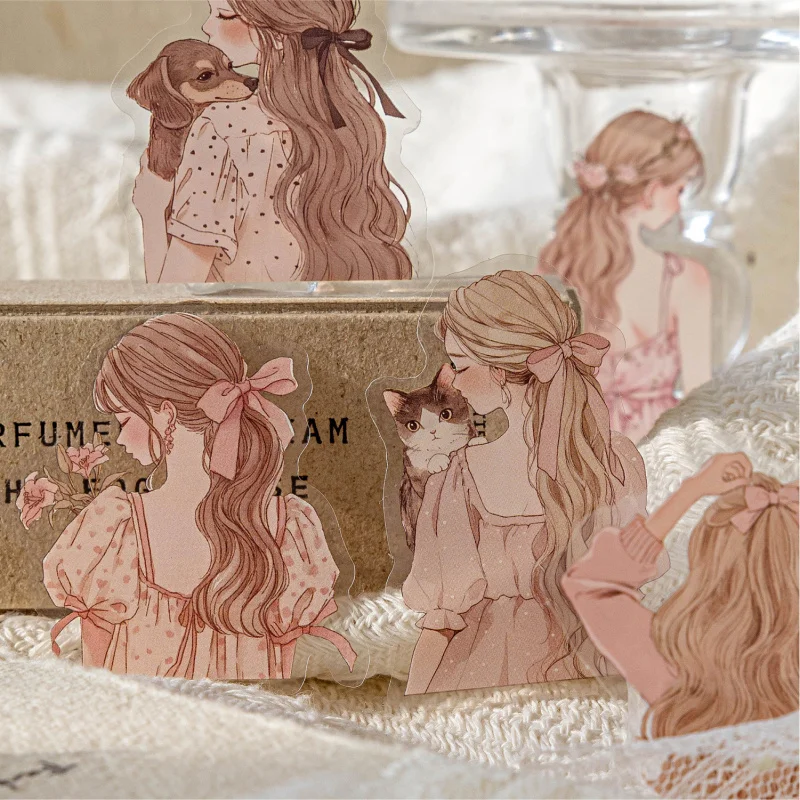 Paquete de pegatinas con tema de vista trasera de niña de dibujos animados de 30 piezas, siluetas de espalda de niña adorables en varios estilos, para diario y diario