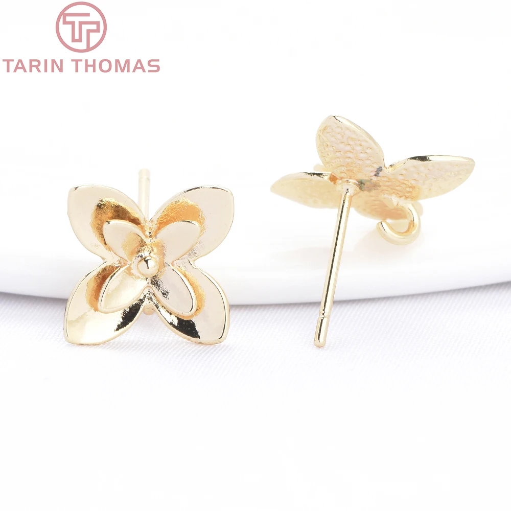 (10006) 10PCS 10.5MM 18K Gold Color Brass Double Layered Flower Shaped Stud Earrings High Quality Diy Jewelry Making Findings