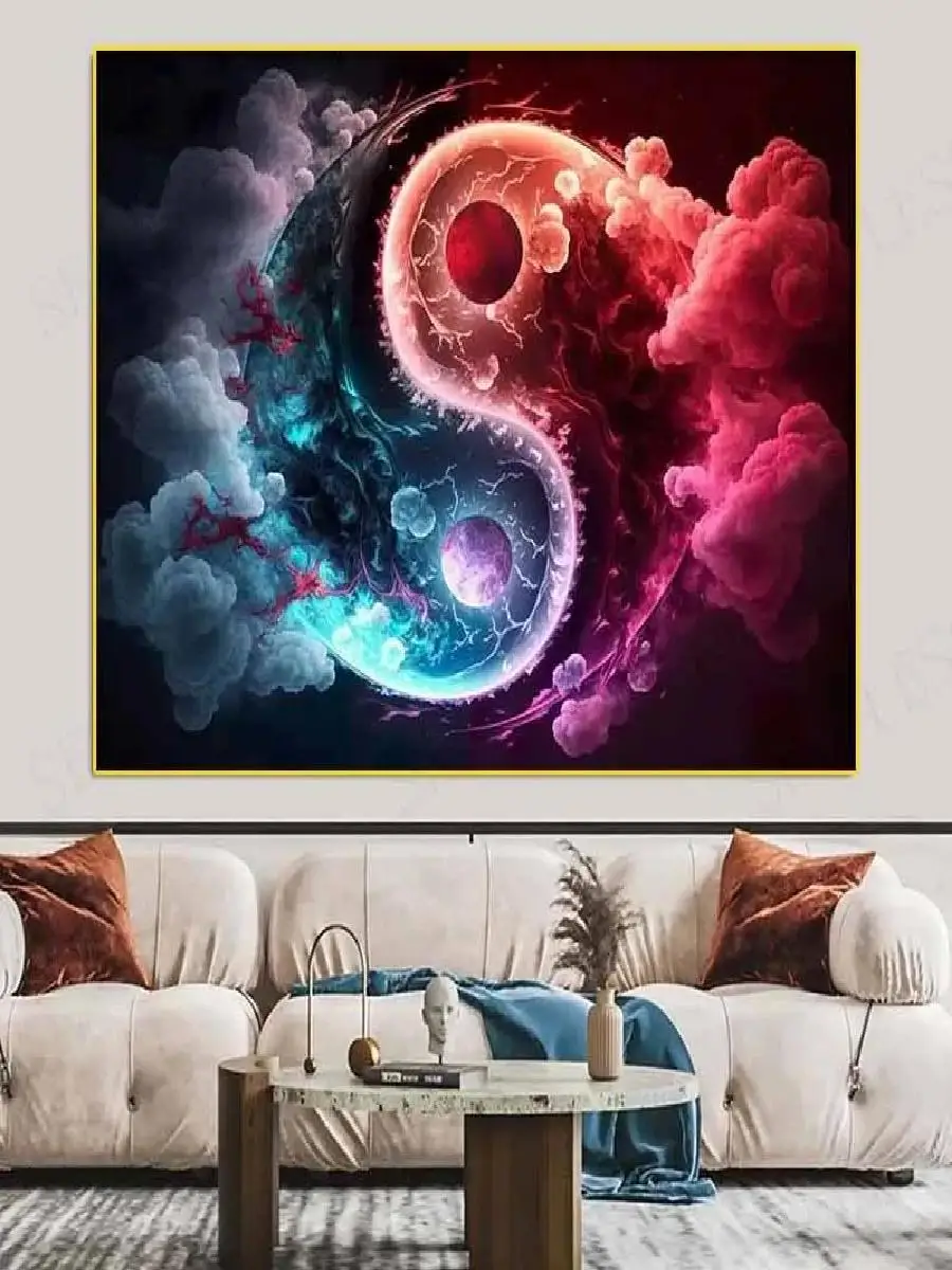 Classic Colorful Yin and Yang Canvas Painting  Chinese Philosophy Wall Art Abstract Landscape Posters for Living Room  Home Deco