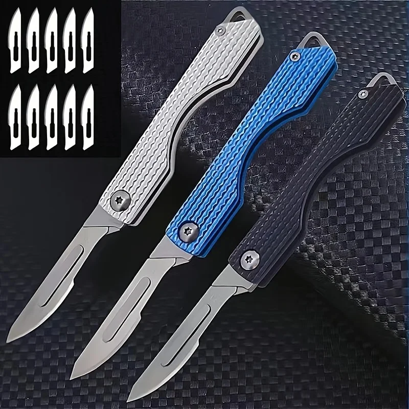 Folding Utility Knife Outdoor Knife Sharp Scalpel Interchangeable Blade Keychain Knife Carry A Small Carving Knife and Unpacking