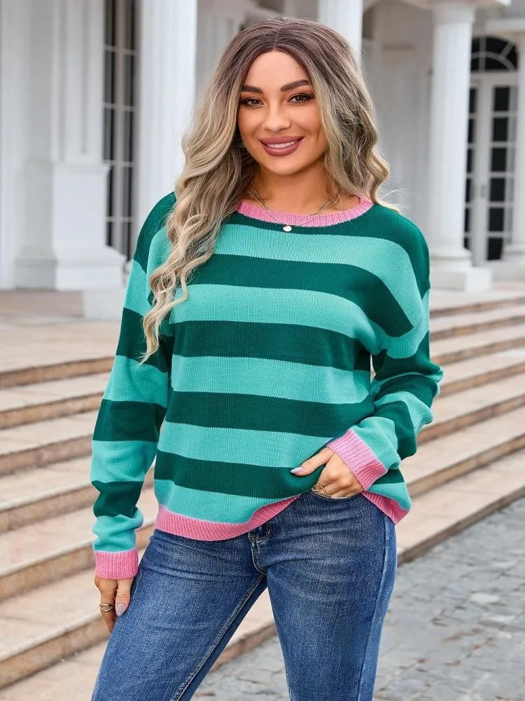 

New Autumn Casual Striped Women's Sweater,Woman Clothing,Cozy Sweaters,Pullovers Women,Elegant Women's Sweaters,Vintage Clothing