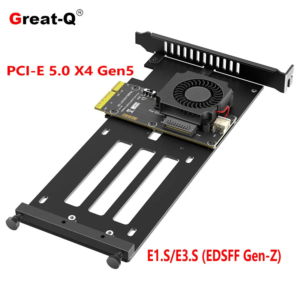 PCIe 5.0 x4 to E1.S/E3.S EDSFF Gen-Z SSD Adapter Card with Cooling Fan  for Desktop Server 