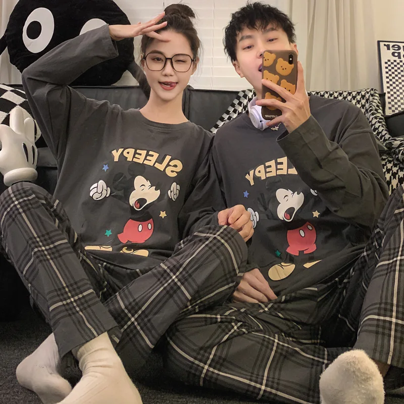 Disney Mickey autumn new pajamas women\'s long-sleeved trousers simple two-piece set cartoon cute animation loungewear set