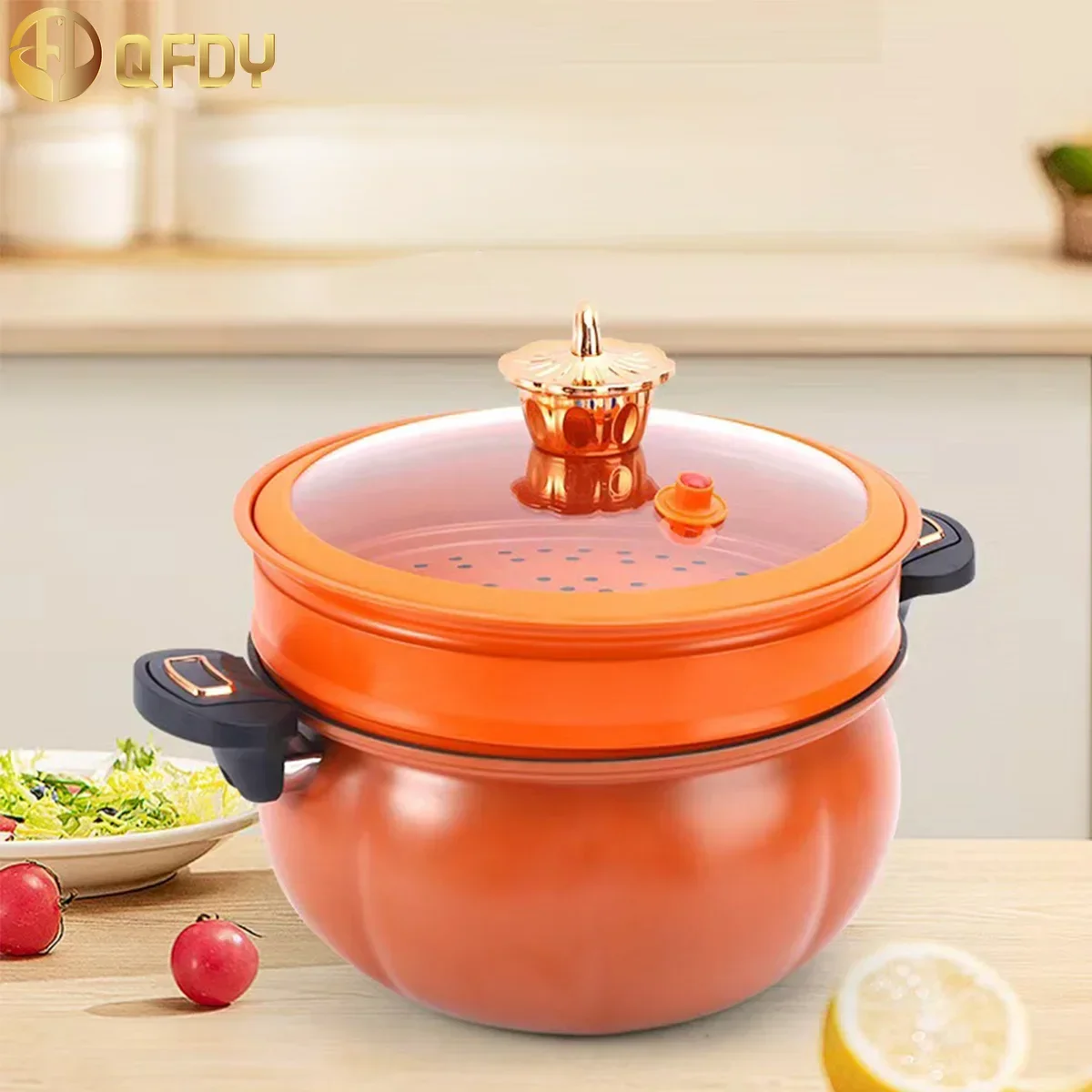 Potbelly Pumpkin Pot series Micro pressure stock non-stick pan with visible lid and steam mesh multi-functional kitchenware