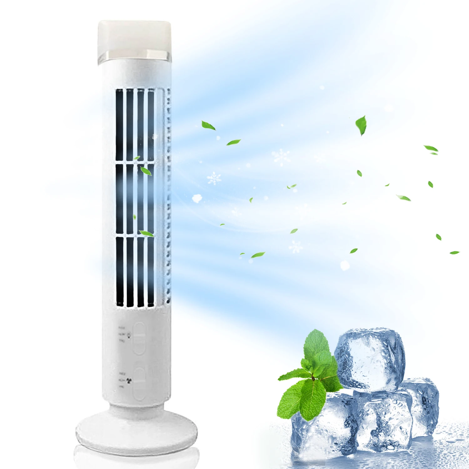 LED Bladeless Tower Cooling Fan Mini Standing Portable Air Conditioner 360 Degree Rotation 2 Gears USB Electric Fan for Office