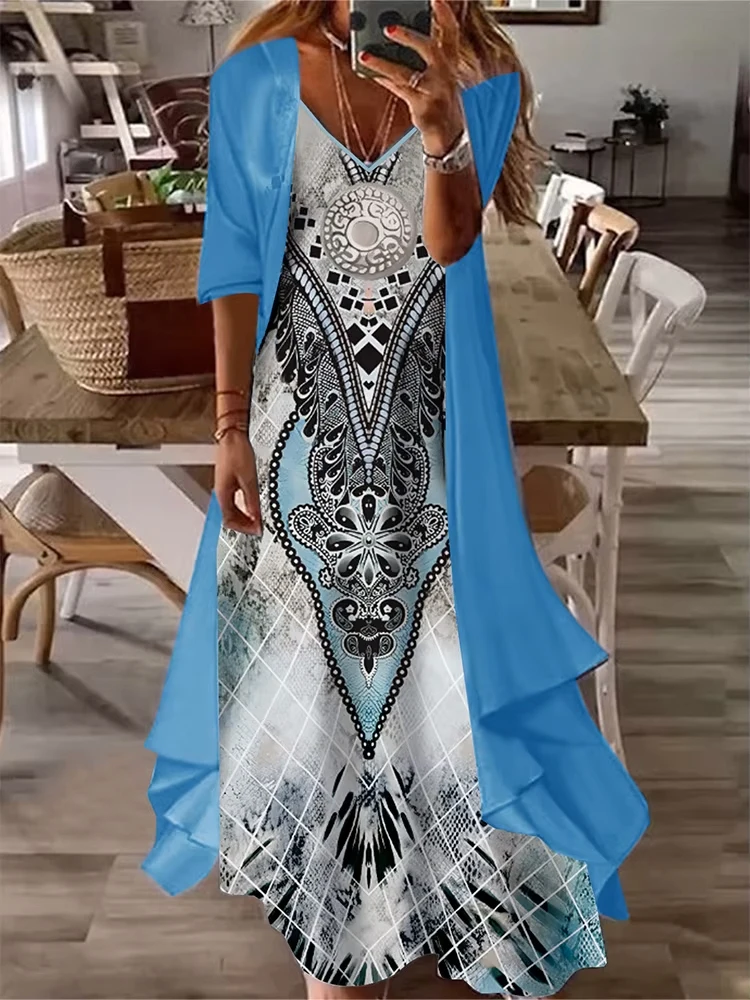 

Женские повседневные комплекты платьев больших размеров, однотонный комплект одежды с открытой передней частью и графическим принтом, удобные модные наряды больших размеров