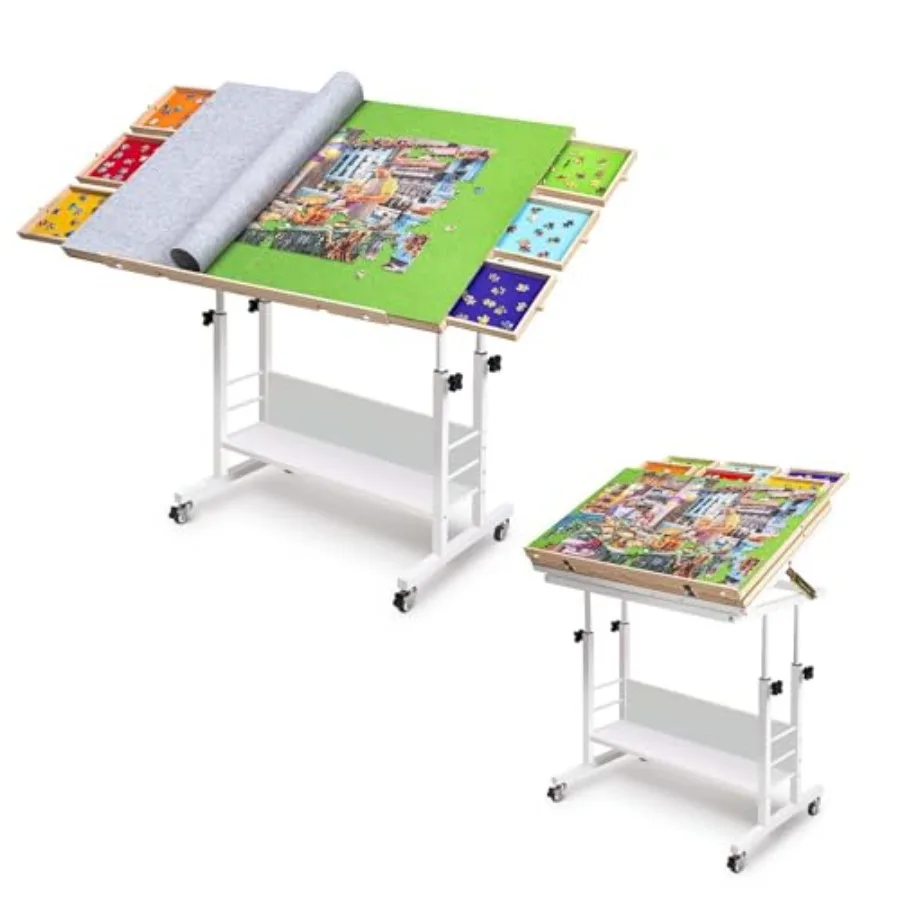 

2000 Piece Foldable Jigsaw Puzzle Table with Angle and Height Adjustment, Jigsaw Board with 2 Felt Cover and 8 Sorting Drawers,