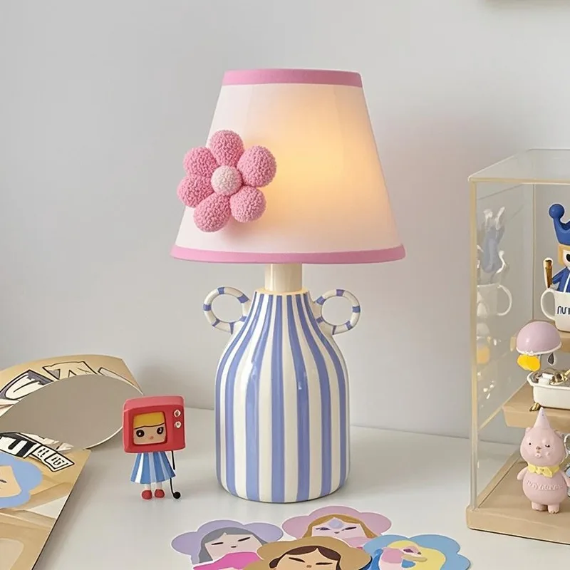Medieval Blue Stripe Ceramics Table Lamps LED E27 Atmosphere Warm Desk Lights Living/Kids Room Restaurant Study Reading Bedroom