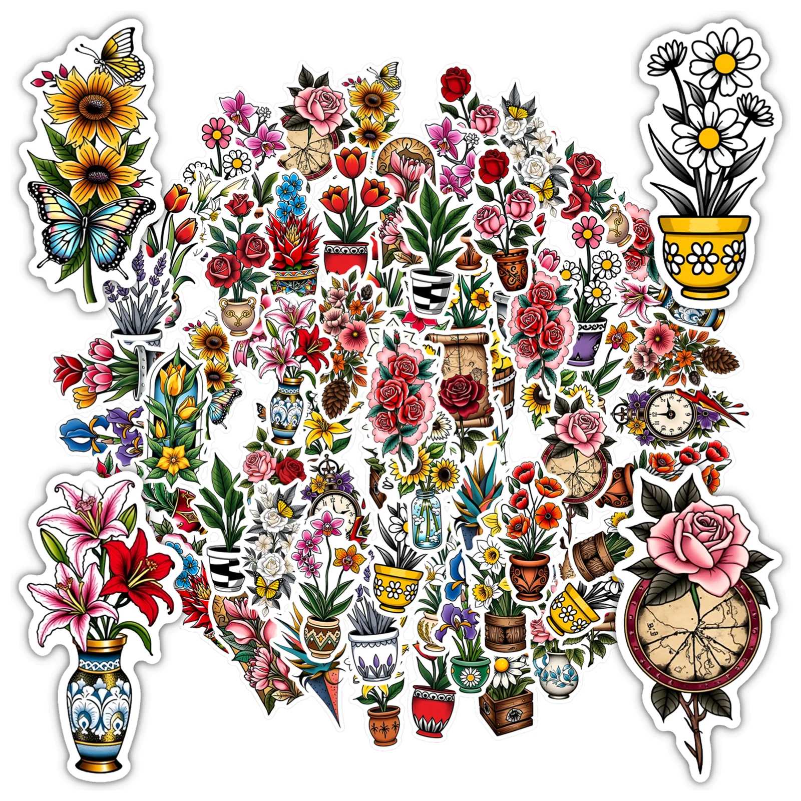 

35-50 шт. винтажных цветочных наклеек, художественные ботанические стикеры для творчества, DIY-наклейки для ноутбуков, багажа, скрапбукинга, дневников