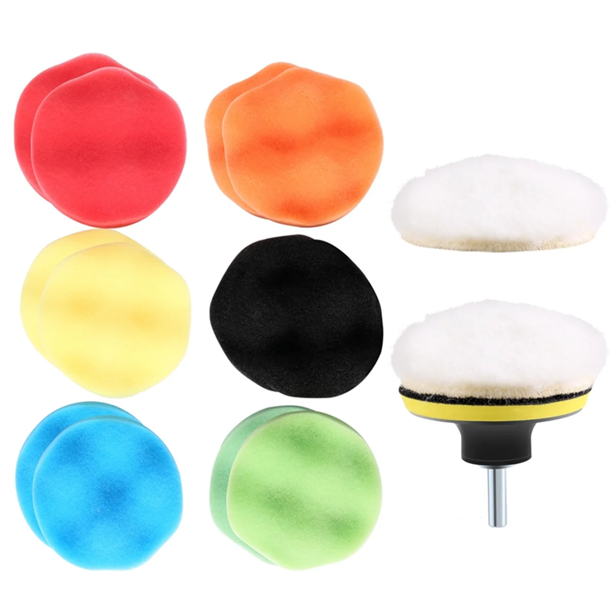 Polishing Buffing Pad Auto Car Polishers and Buffers Wax Set Pack Of 15 Pcs +M10 Drill Adapter Kit