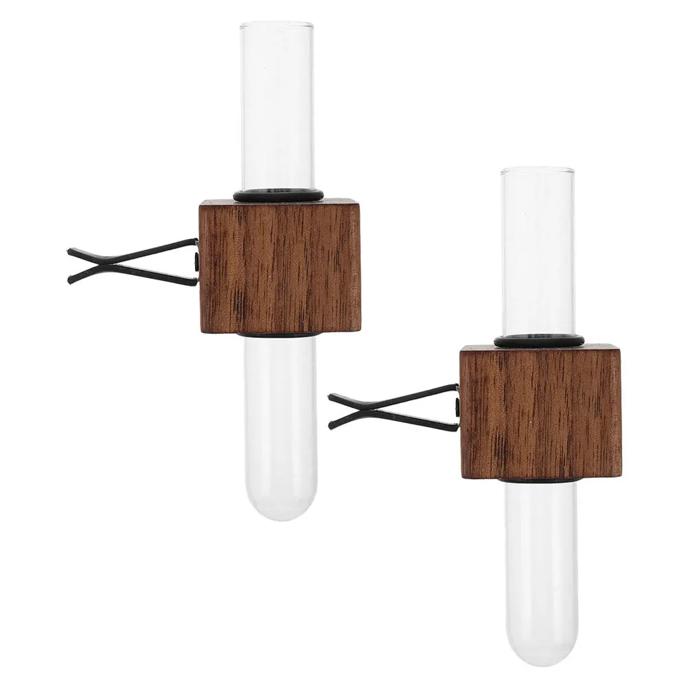 

2Pcs Glass Flower Vase Air Vent Clip Wood Stand Car Interior Decorative Plant Holder Universal Fit Mini Vase Car Accessories