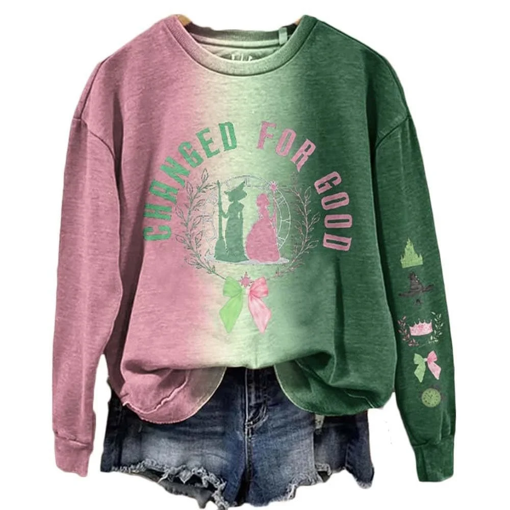 Changed For Good Wicked Sweatshirt Glinda Elphaba Sweatshirt Long Sleeve Crew Neck Sweater Men/Women Novelty Witch Pullover