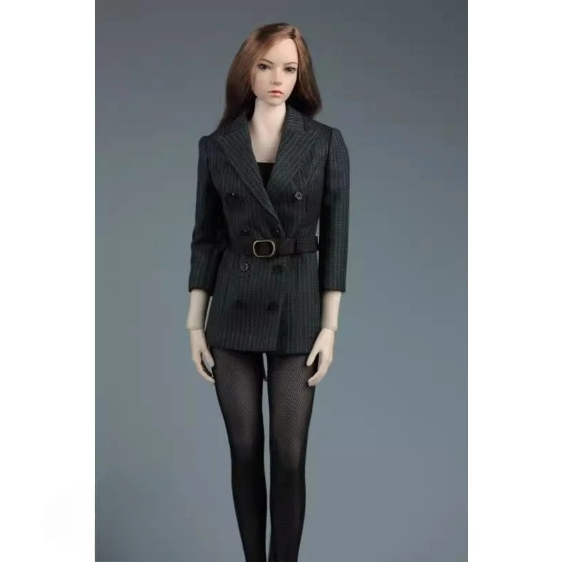 A015 1/6 Scale CJG-W022 Female Soldier Clothes Bodysuit Set Tailored Long Coat Belt Suit Set for 12