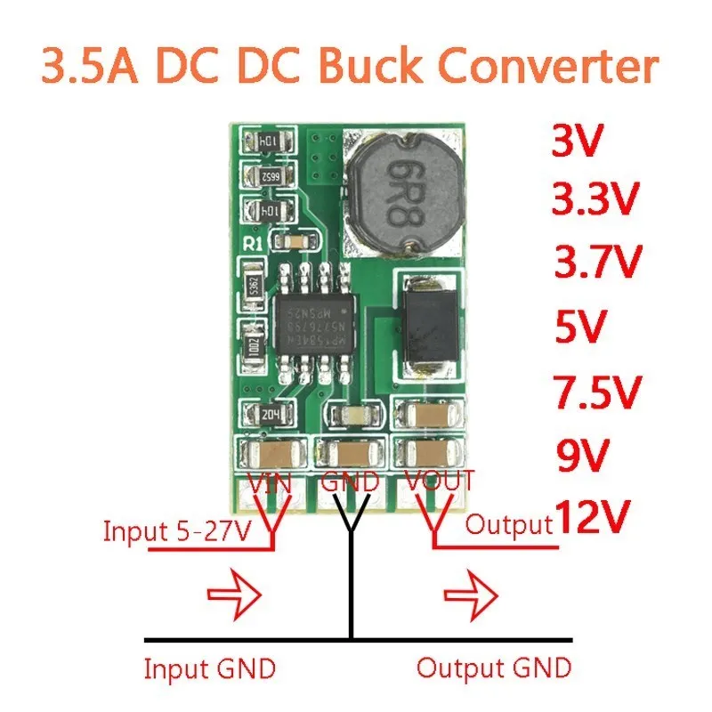 3,5 a DC-DC wandler modul Buck Step-Down-Spannungs regler platine 5V-27V bis 3V 3,3 V 3,7 V 5V 6V 9V 12V dd2712sa – Detail 1