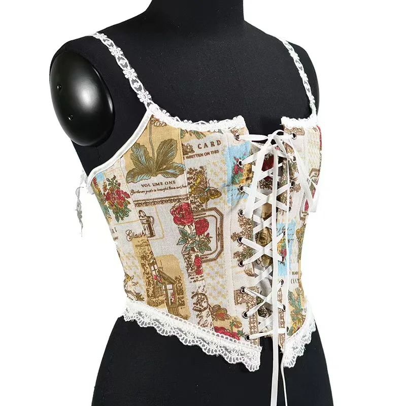 French front lace fishbone corset short vest, retro women's high-end elegant fishbone corset
