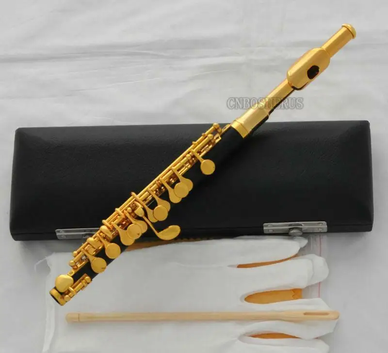 

Top Gold Plated Piccolo Flute Black Bakelite Material C Key Italian pad New Case