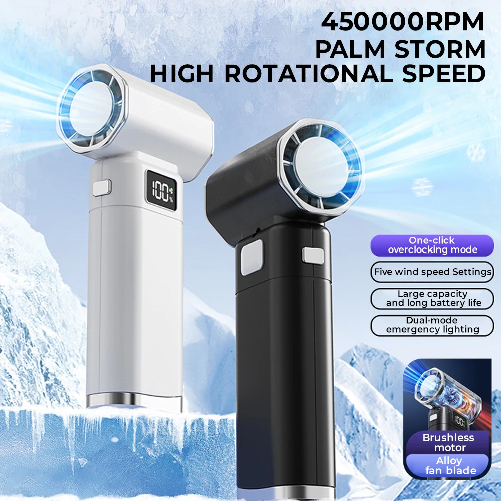 

450000 RPM Handheld Fan 58m/s Type-C Rechargeable 6 Gear Adjustable Fast Cooling Outdoor Portable Ice Sensation Hurricane Fans