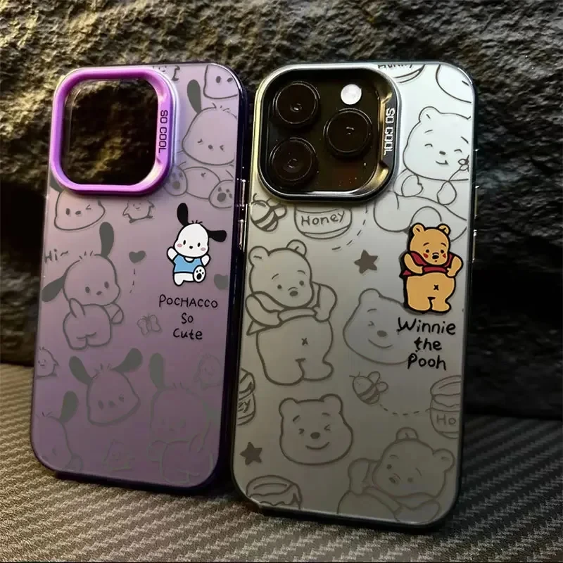 Shockproof Hard Case For iPhone 15 13 12 11 14 Pro Max Plus Mini XR XS X SE Soft Silicone Phone Case Luxury Winnie Pooh Pochacco