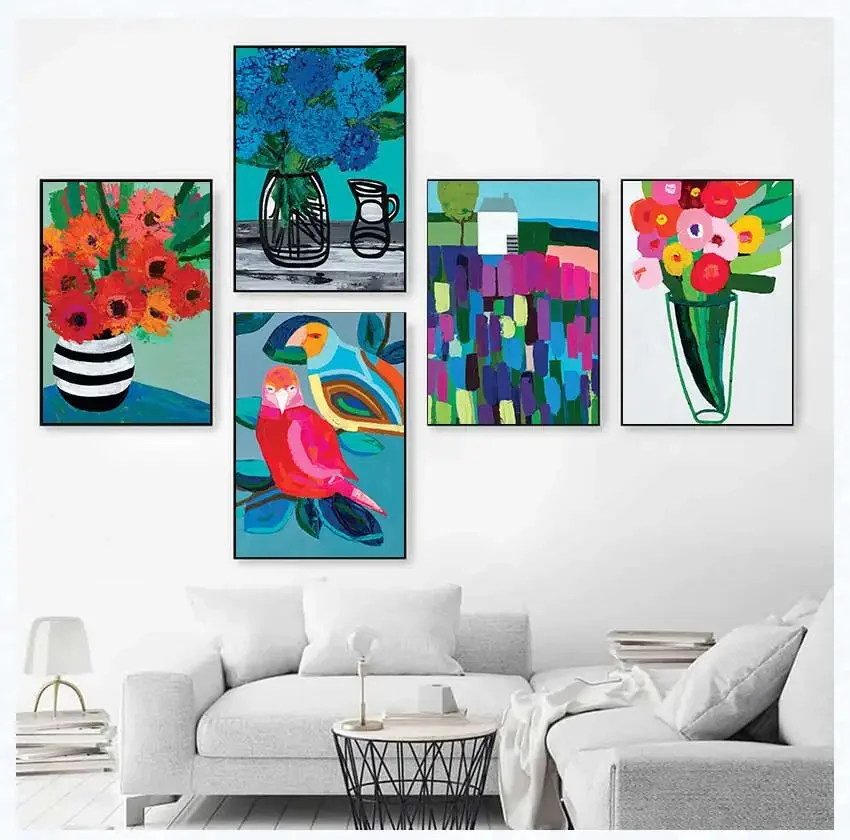 1pc frameless Canvas Painting 1pc frameless Modern Colourful Flower Wall Art Canvas Painting Birds Nordic Poster Carlotta Olga E