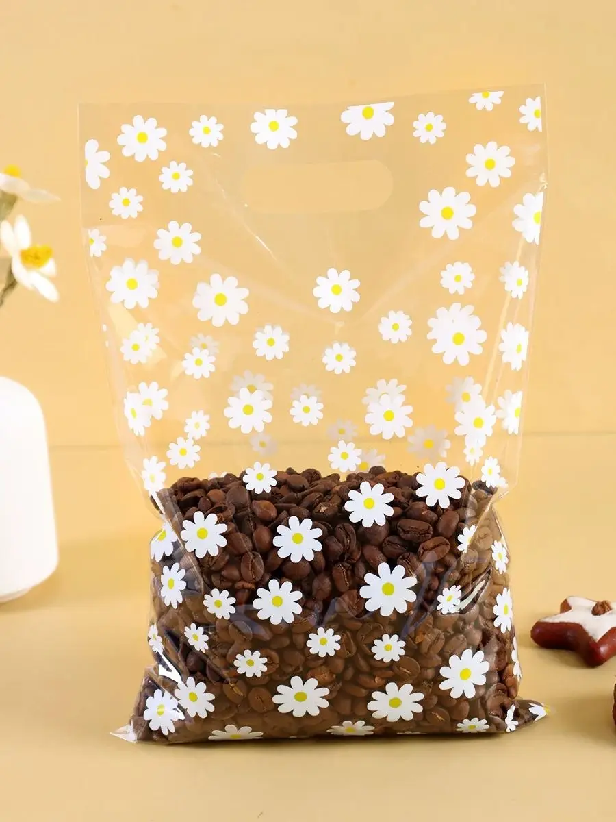Sacs cadeaux transparents en forme de marguerite, 50/100 pièces, sac d'emballage pour bonbons, biscuits, décoration de fête d'anniversaire et de mariage, fournitures d'emballage cadeau