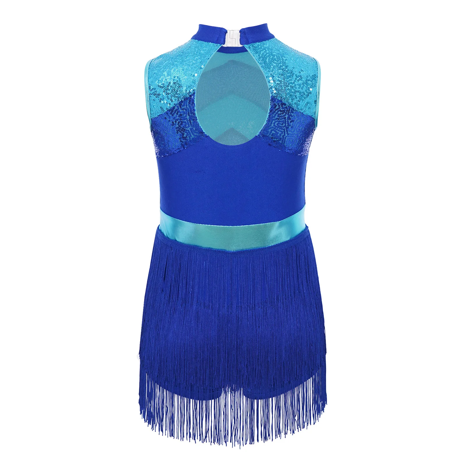 Costume de spectacle de danse Jazz latine pour enfants filles, robe lyrique sans manches à paillettes brillantes et glands pour vêtements de danse sur scène latine Cha-cha