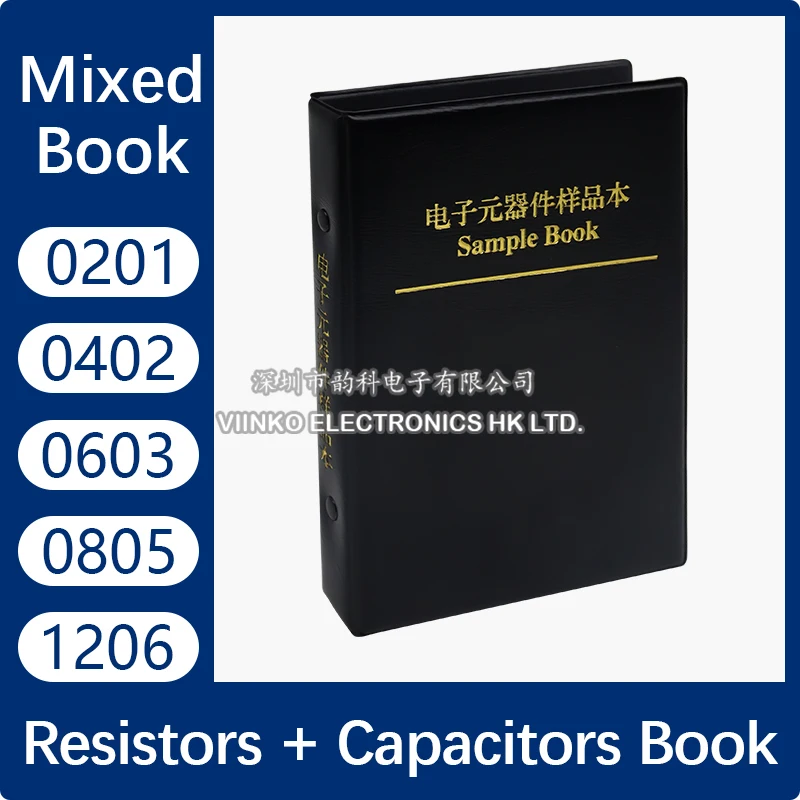 

Capacitor Resistor Mixed Book 0201 0402 0603 0805 1206 1% SMD Chip Resistance 0R-10M Capacitance Assortment Kit Sample Set