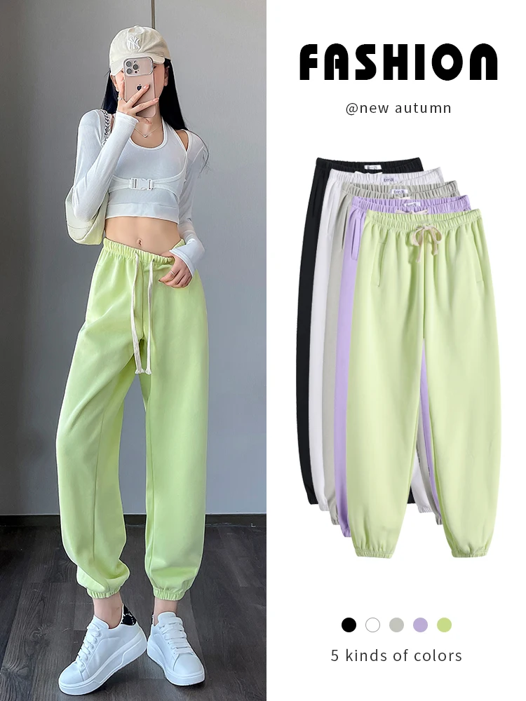 

Американские свободные брюки для женщин: прямые, с манжетами, повседневные, спортивные, с высокой талией, длинные, на весну, осень и зиму