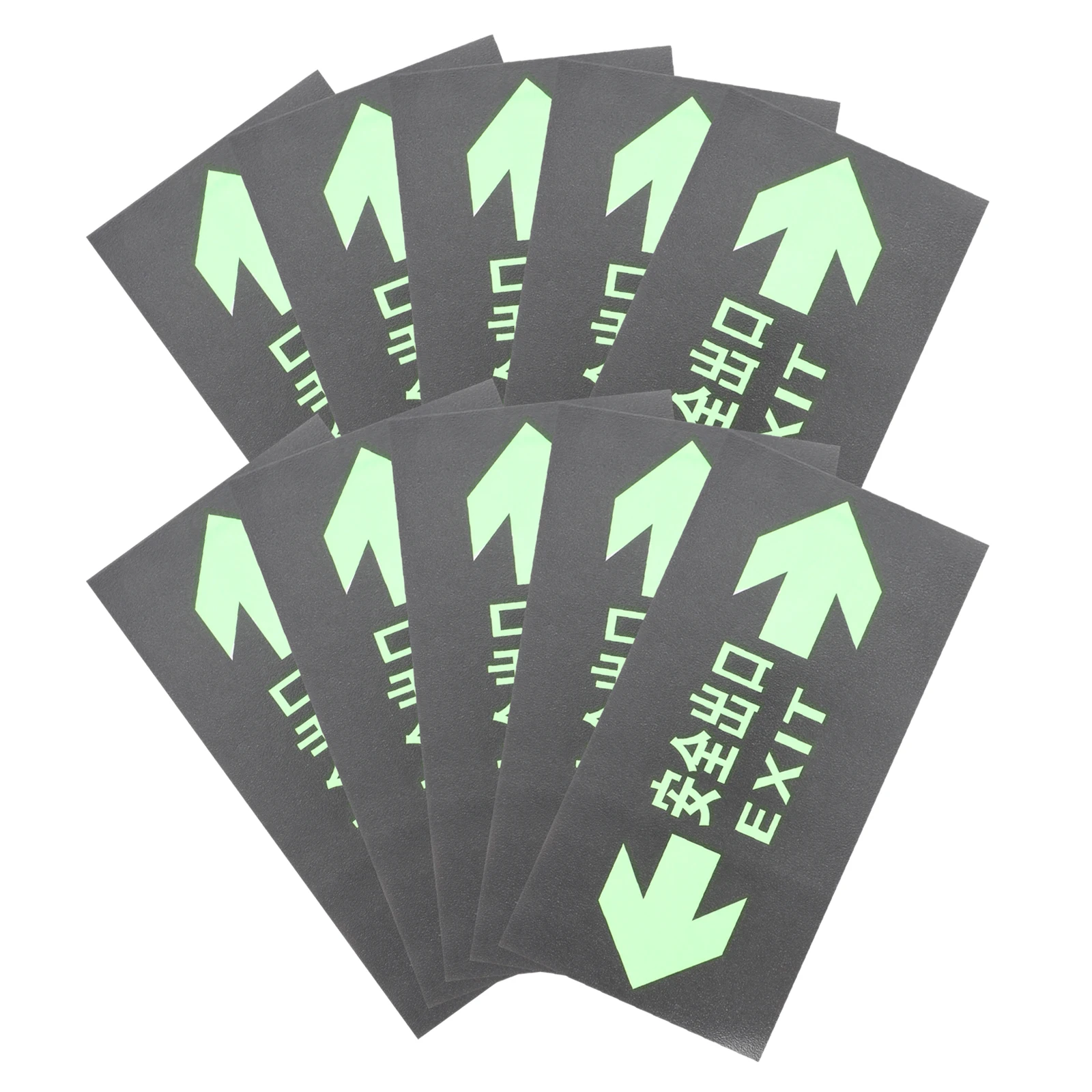 

10 Pcs Stickers Glow-in-the-dark Safety Signs Exit for Business Shine Directional Black Adhesive