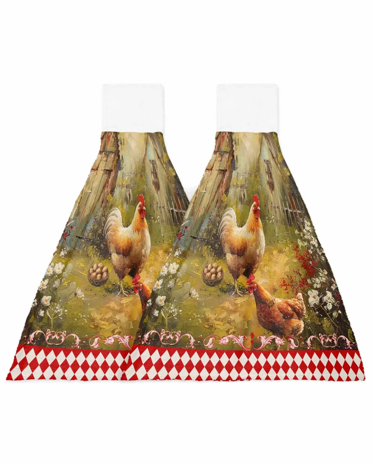 Retro Country Farm Hen Hand Towel Hanging Cloth Quick Dry Absorbent Towel Kitchen Hanging Towel Cleaning Rag