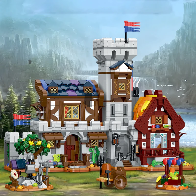 1760 قطعة ثلاثة في واحد قلعة القرون الوسطى مدينة بناء مجموعة عرض الشارع العمارة وحدات بنة التجمع أطقم منمذجة الهدايا #1