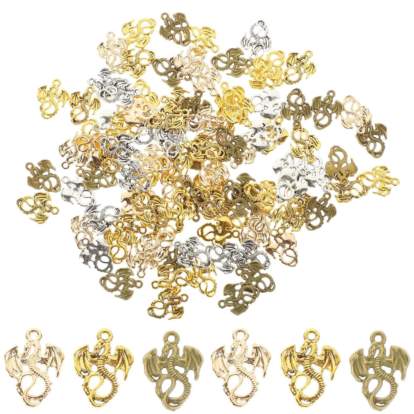 

100Pcs Dragon Pendant Charms Alloy Vintage Style DIY Jewelry Making Supplies Metal Hanging Ornament for Bags Keys Crafts
