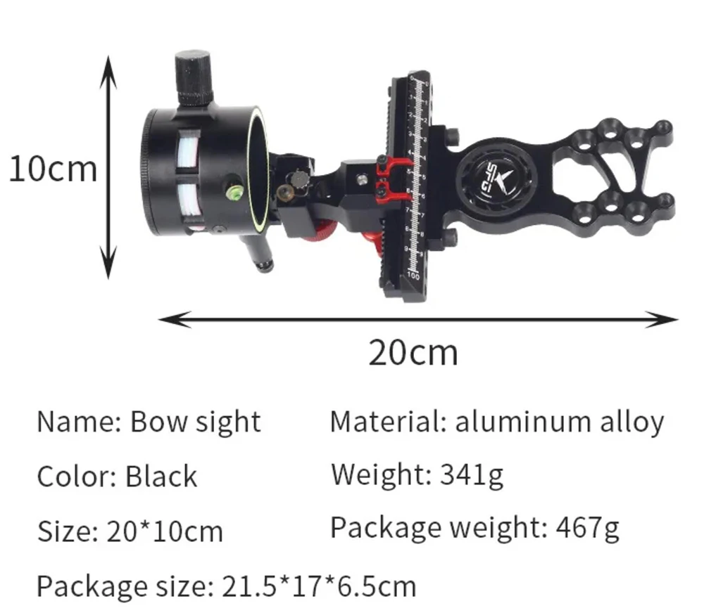 SPG-Single Pin Compound Bow Sight, Adjustable, Aluminum, High Precision, Right and Left Hand, Shooting, Hunting Accessories