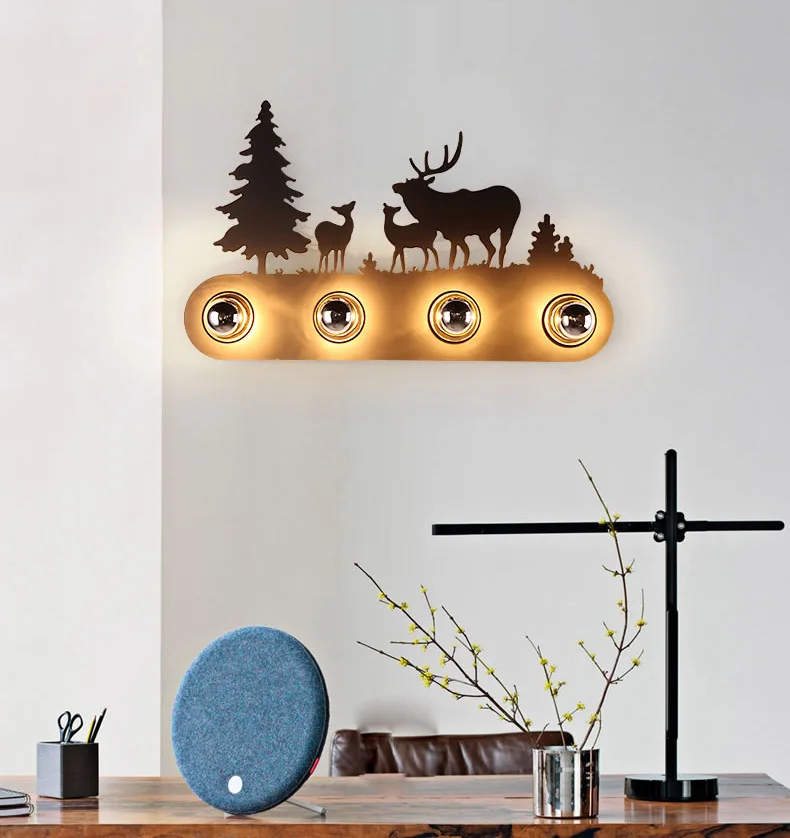 Cartoon Ultra-thin Iron Black Vivi Animal Landscape Wall Scouce Wit4 E27 LED Bulbs Lighting Fixture Indoor Lighting Wall Lamp